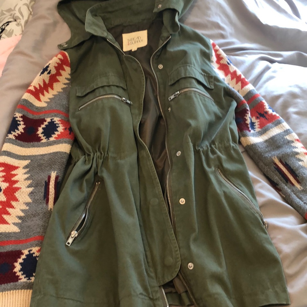 Green Utility Jacket with Sweater Sleeves